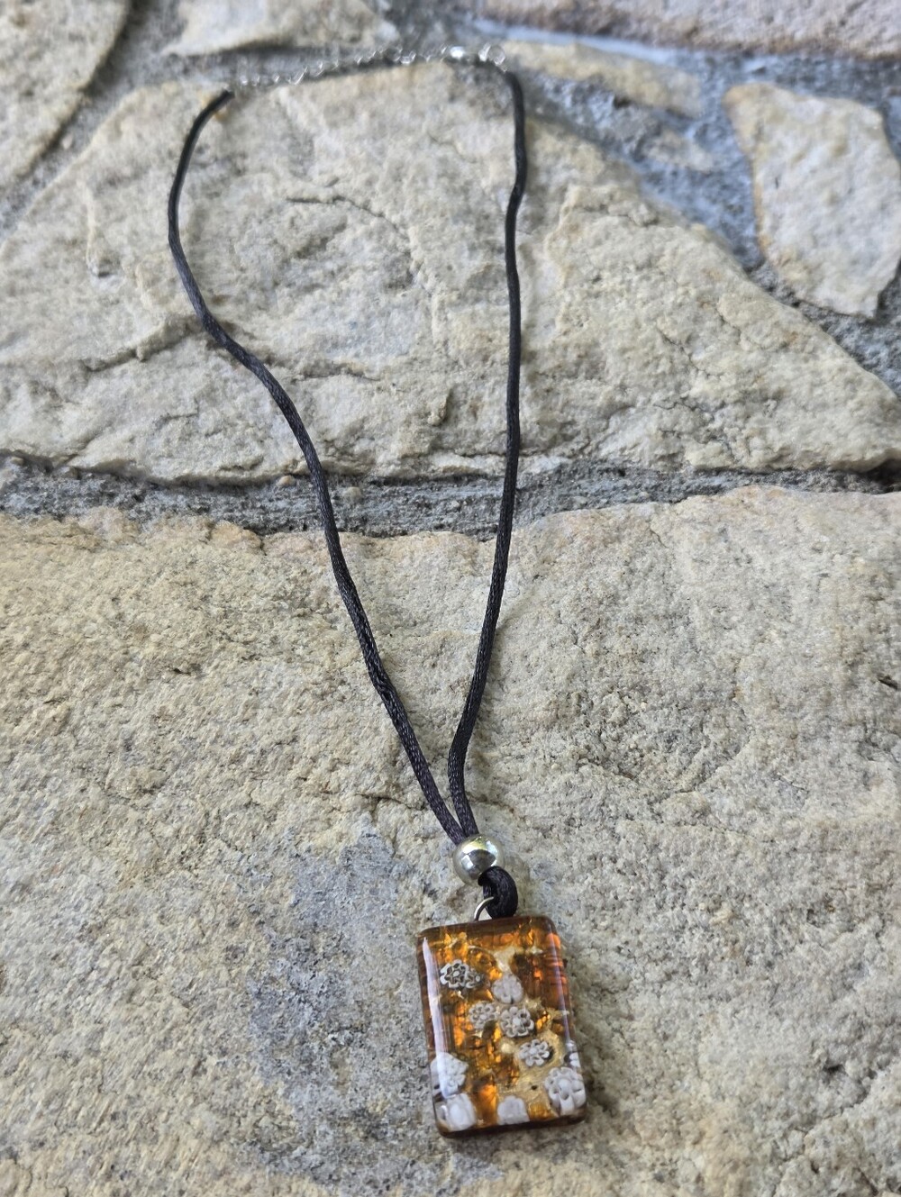 Floral Glass Pendant Necklace Signed Murano Made In Italy